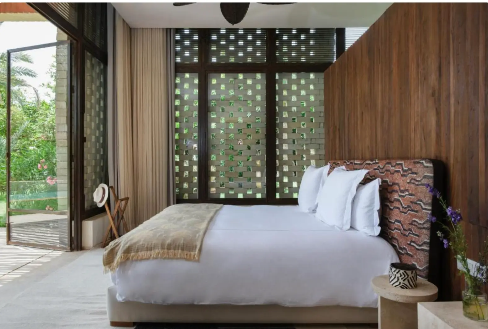Villa Sama double bedroom opening onto the garden