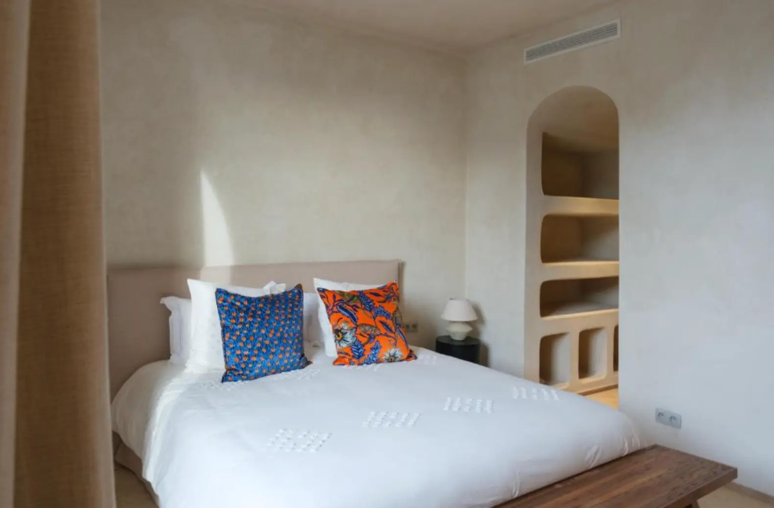 Villa Sama double bedroom seen from its shaded terrace