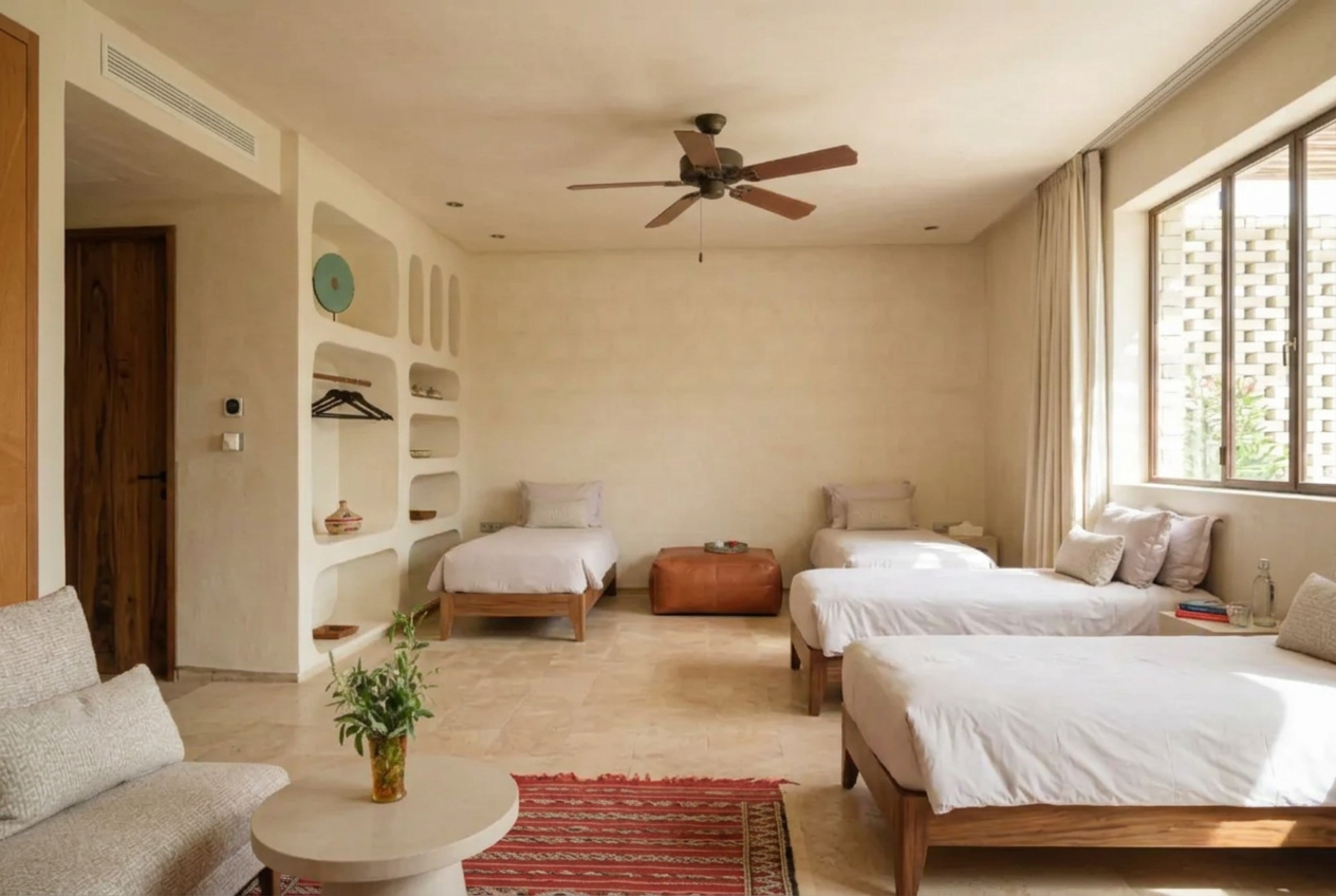 Illustration of a possible four single bed arrangement at Villa Sama